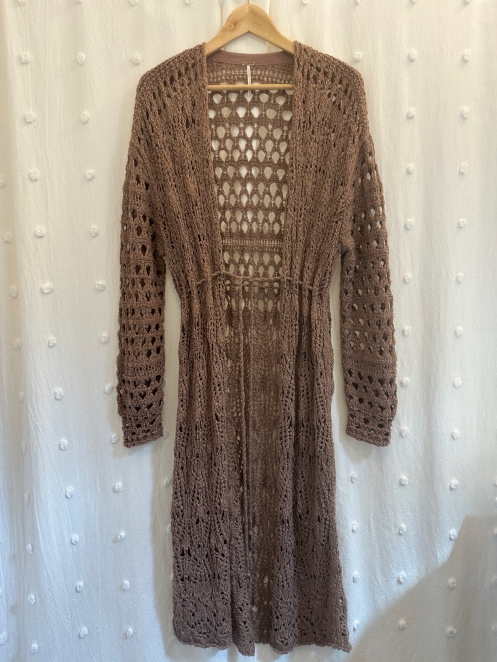 Free People Brown Crochet Long Open Cardigan